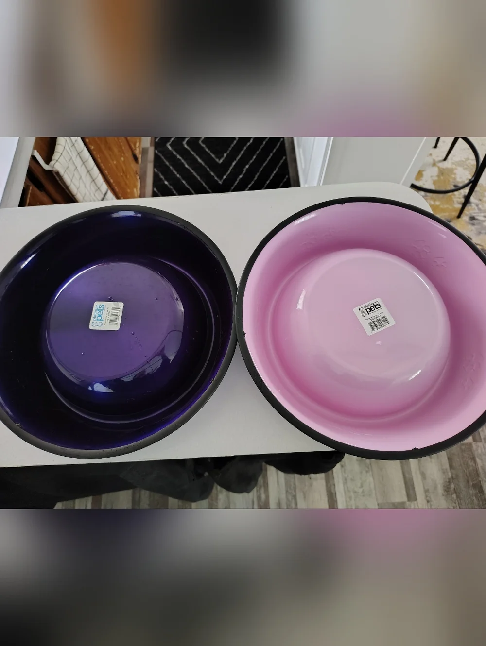 Purple and Light Pink Paw Print Large Pet Bowls - Set of 2